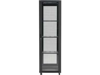 Sort audiovisuel Norstone Pro Rack 42U sort med perforeret frontdør, sidehåndtag, hjul og lukkede sidepaneler