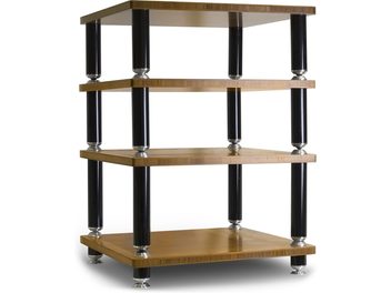 Έπιπλο Hi-Fi Norstone Design Stäbbl HIFI από μπαμπού με 4 ράφια, μαύρη σωληνωτή κατασκευή, μπροστινή όψη
