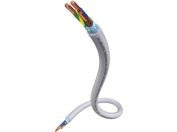 Inakustik Referenz AC-2503M Power Cable, gray sheath, copper conductors, blue, yellow-green, and brown insulation.