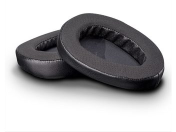 Oval black leather ear pads for headphones, with thick foam interior and stitched edge