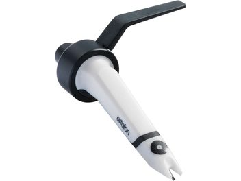 Ortofon Concorde MKII SCRATCH hvid og sort DJ-pickup, set fra venstre profil, diamantspids synlig