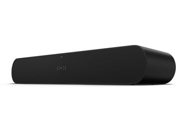 Μπάρα ήχου Sonos Ray μαύρη, ορθογώνια, διάτρητο ακουστικό ύφασμα, λευκό λογότυπο, κάτοψη