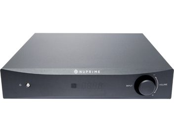Nuprime DAC-8 black audio DAC converter, front panel, metal case, display, volume knob, headphone jack