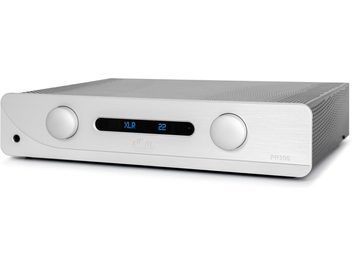 Atoll Electronique PR300 Evolution Stereo Preamplifier, front view, silver rectangular casing, 2 circular knobs, central display showing "XLR 22"