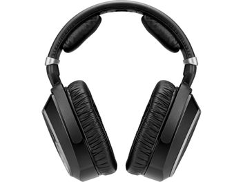 Casque hifi filaire ouvert Sennheiser RS 195-U, vue de face, coussinets noirs, arceau rembourré, oreillettes rectangulaires