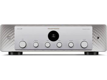 Marantz Model 30 silver stereo hi-fi amplifier, front panel, LCD screen, control buttons, black feet