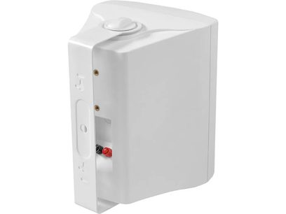 Enceinte d'extérieur Cabasse ZEF 17 blanc, boîtier rectangulaire blanc avec bouton rouge et noir sur le côté