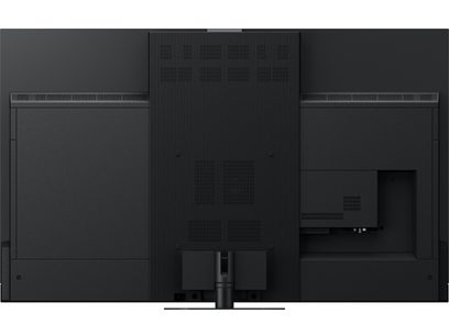 Téléviseur haute définition Panasonic TV-65Z95AEG, vue arrière, panneau central strié, grilles de ventilation, connectiques en bas à droite
