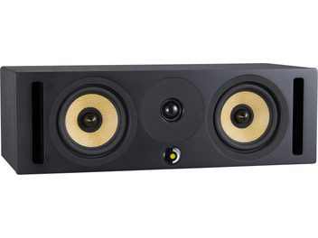 Enceinte centrale Davis Acoustics Krypton C technik noir avec 2 haut-parleurs jaunes tressés, tweeter central noir, évents latéraux