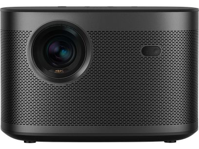 Βιντεοπροβολέας XGIMI Horizon Pro 4K μαύρο ματ κυλινδρικό, με στρογγυλό κεντρικό φακό, χρυσό λογότυπο 4K, μπροστινή όψη