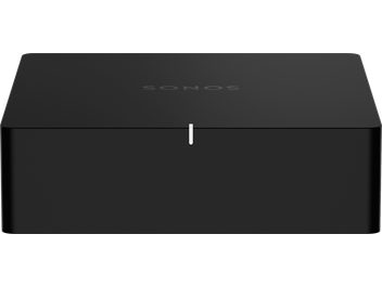 Δικτυακός φορητός αναπαραγωγέας ήχου Sonos Port, μαύρο ορθογώνιο περίβλημα σε μετωπική όψη, με το λογότυπο Sonos στην κορυφή και μία θύρα στο εμπρός μέρος