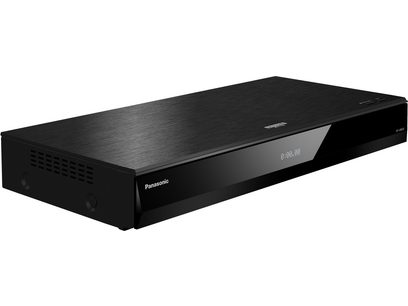 Lecteur Blu-ray 4K Panasonic DP-UB820EFK noir, vue de face en légère plongée, affichage digital à l'avant