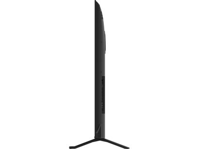 Panasonic TV-75W95BEG high-definition television in black, with a slim metal and plastic frame, recessed connectivity at the rear, and a V-shaped metal stand, side view