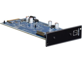 Scheda di espansione NAD MDC USB DSD con connettori USB e RCA, componenti elettronici su circuito stampato blu