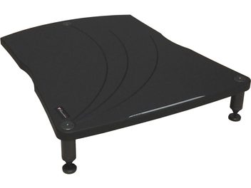 Έπιπλο hi-fi Bassocontinuo Viella 2.1, πλατφόρμα από μαύρο λακαρισμένο ξύλο με καμπύλες πάνω σε ρυθμιζόμενα μεταλλικά πόδια