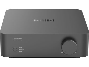 Ενισχυτής hi-fi στερεοφωνικός WiiM Vibelink Space grey με ορθογώνια θήκη, περιστροφικό κουμπί δεξιά και ενδείξεις αριστερά