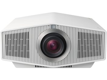 Vidéoprojecteur Sony BRAVIA Projector 9 (VPL-XW8100ES) blanc, vue frontale, lentille centrale, grilles d'aération verticales