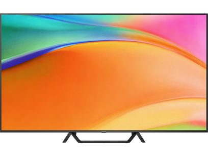 Panasonic TV-65W95BEG matte black television with a slim plastic frame and a central double metal stand forming an inverted V connected by a horizontal bar, front view