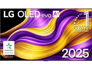 Téléviseur LG OLED77G5 haute définition, grand écran plat OLED, cadre fin noir métallique satiné, vue de face