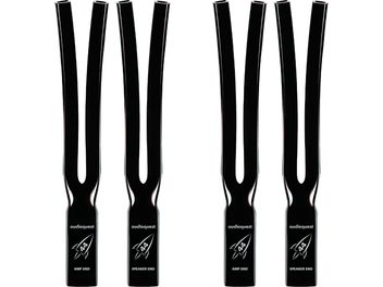 Accessoire pour câble Chaussette rocket 44 noir, lot de 4, vue de face, inscription "audioquest", "44", "AMP END", "SPEAKER END"