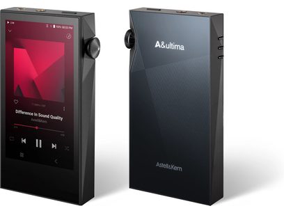Baladeur audiophile Astell&Kern SP3000M, vedere din față și spate, ecran tactil activ, buton rotativ pe partea dreaptă, finisaj negru