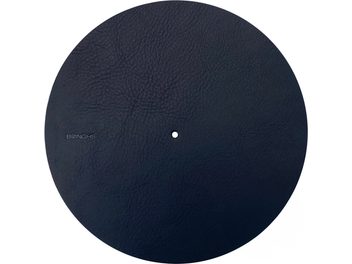 Turntable platter cover Bringhs navy grained, circular, textured surface, central hole, embossed Bringhs inscription