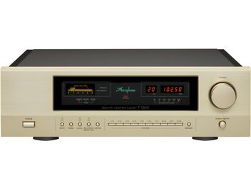 Tuner T-1200, vue de face, finition dorée, écran central avec affichage numérique, boutons et molettes en bas