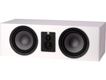Enceinte centrale Signature Center Pro II blanc satin, vue de face, 2 haut-parleurs circulaires noirs encadrant 2 tweeters centraux