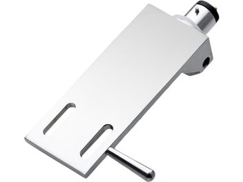 Aluminum turntable headshell with a silver rectangular surface, 2 elongated slots, and a cylindrical stem