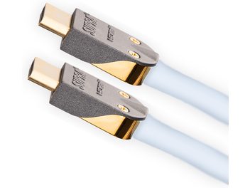 Two Supra HDMI-HDMI 2.1 UHD8K 1m gray cables with gold-plated connectors, shown in close-up front view