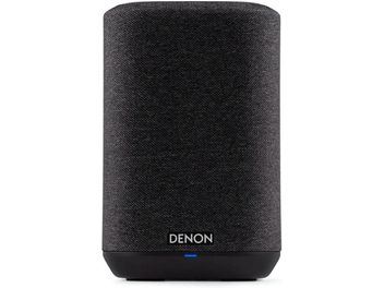 Ühendatud juhtmevaba kõlar Denon Home 150 must, silindriline kuju, must tekstiilist võre, must plastikust alus ja ülaosa