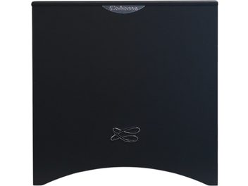 Santorin 17 M2 must subwoofer musta värvi, eestvaade, sile must pind, metallist logo ülal ja hõbedane muster allosas