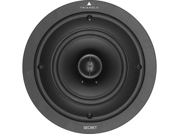 Enceinte encastrable Triangle Secret, vue de face, grille noire circulaire avec tweeter central, 4 vis de fixation