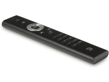 Telecomando BlueSound RC1 nero, vista dall'alto, tasti numerici, pulsanti di controllo e rotella di navigazione