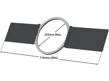 Diagram med dimensioner for et ovalt metalmonteringssæt på 710 mm x 232 mm til indbygningsenheder Cabasse Archipel 17ICD/17ICP/17ICPS