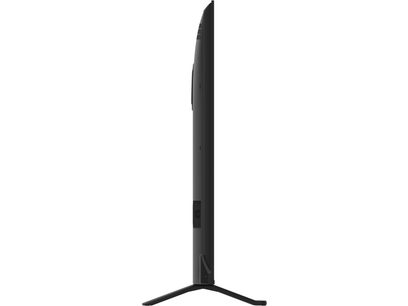 Panasonic TV-75W95BEG high-definition television in black plastic and metal, right side view showing an ultra-slim profile and an inverted V-shaped stand