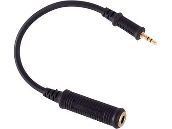 Adattatore Grado Cavo Mini-Jack, guaina nera flessibile con scanalature antiscivolo, connettore maschio da 3,5 mm placcato oro e presa femmina abbinata, vista completa