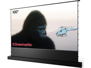 Écran de projection 100" Cinematic avec gorille en gros plan et hélicoptère bleu clair en arrière-plan sur l'image projetée