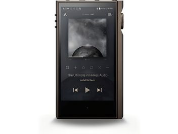Astell&Kern Kann MAX pruun audiofiilne muusikamängija, ekraanil Maa kujutis, helitugevuse regulaator, ühenduspesad, tööstuslik disain