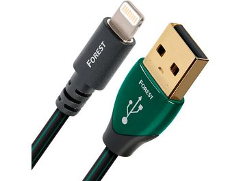 Audioquest Forest green and black USB cable, with gold-plated USB-A and Lightning connectors, 1.5 meter length