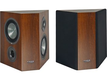 Diffusore posteriore bipolare Taga Platinum S-100 V.4 noce, trapezoidale, 3 altoparlanti argentati, legno scuro