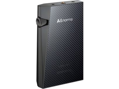 Baladeur audiophile Astell&Kern A&norma SR25 charcoal gray, face avant, vue de trois-quarts, texture carbone noire