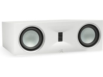 Enceinte centrale Motion XT C100 blanc mat avec deux haut-parleurs circulaires argentés et une grille centrale rectangulaire noire