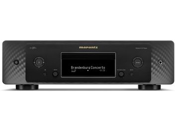 Marantz CD 50n CD player in black, front panel, LCD screen, CD slot, metal buttons, textured rectangular chassis