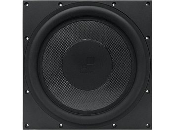 Sonance R12SUB square black in-wall subwoofer, perforated metal grille, mounting frame