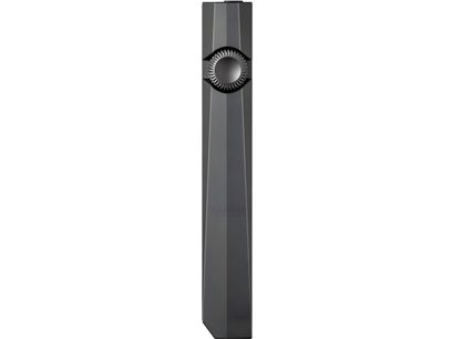 Baladeur audiophile Astell&Kern SR35 charcoal gray, vue de face, bandes verticales grises, œil de cyclope noir au centre