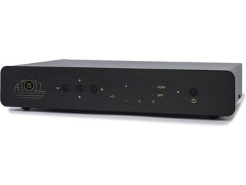 Atoll Electronique DAC100 Signature black audio DAC converter, brushed aluminum front panel, gold-colored buttons