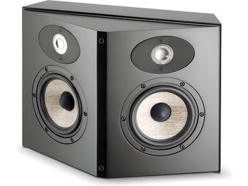 Diffusore Focal Aria SR 900 nero satinato, vista frontale, forma rettangolare, due altoparlanti circolari argentati