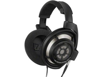 Sennheiseri HD 800 S must avatud hi-fi kõrvaklapid, vaade vasakult küljelt, laiad ja kaldu kõrvaklapid, polsterdatud peakarv