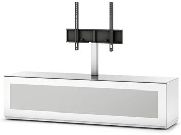 Meuble TV blanc avec support mural noir à 3 tablettes pour écrans plats, en verre et métal, de style contemporain